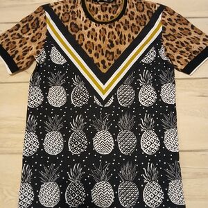 Leopard and Pineapple Print T-Shirt
